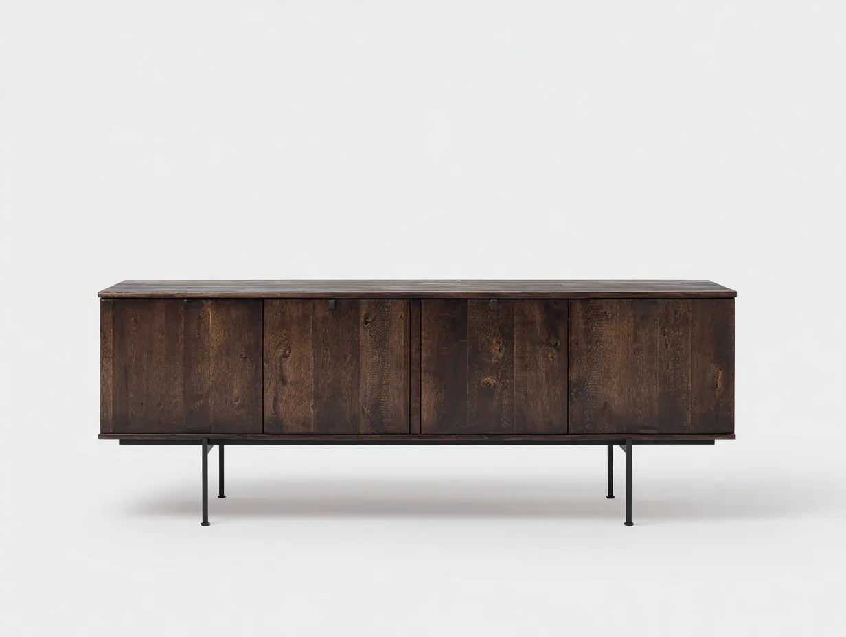 Credenza in legno e metallo 175×40×78 cm - marrone scuro/nero - mobile contenitore industriale per sala da pranzo