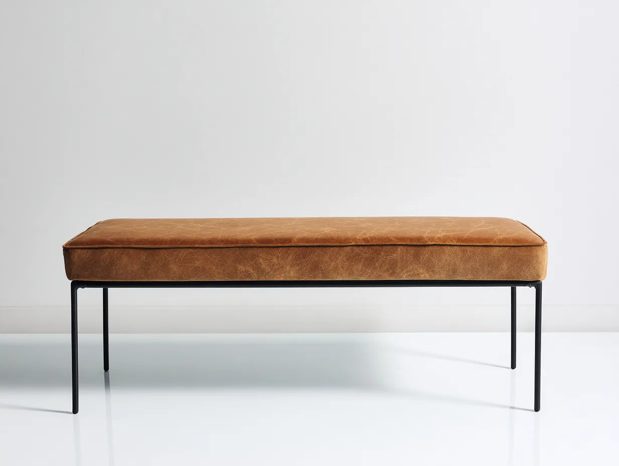 Panca imbottita in similpelle e metallo 155×42×45 cm - marrone/nero - seduta essenziale per camera da letto