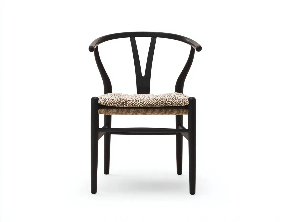 Sedia da pranzo in legno e corda 57×55×80 cm - nero/beige - schienale curvo stile nordico