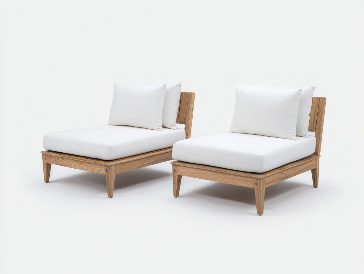 Coppia Sedia da relax all'aperto balcone 75×82×78 cm in legno marrone chiaro e tessuto bianco - stile naturale con seduta imbottita