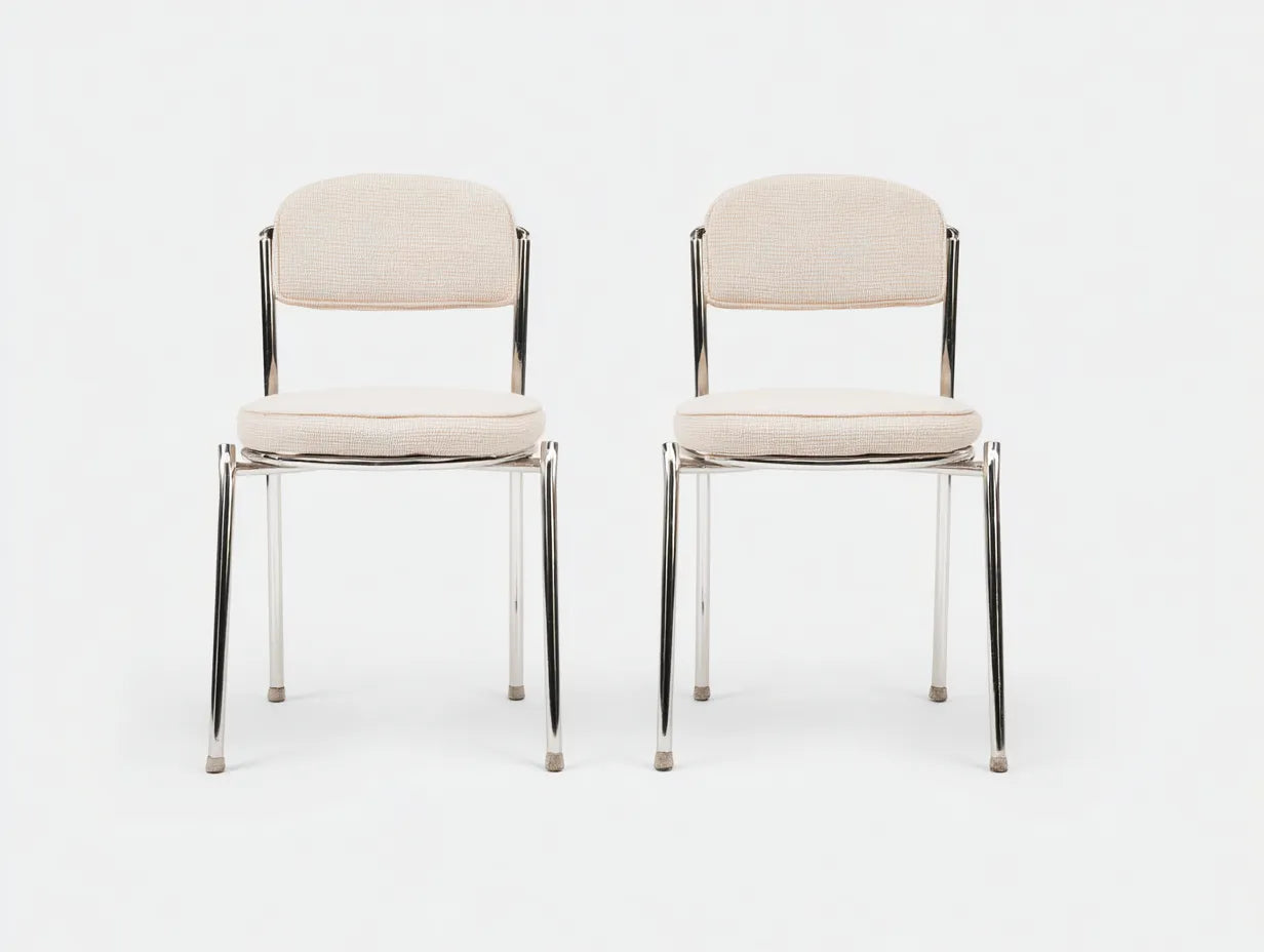 Set sedia da pranzo 48×52×82 cm in tessuto beige e struttura argento - stile moderno imbottito