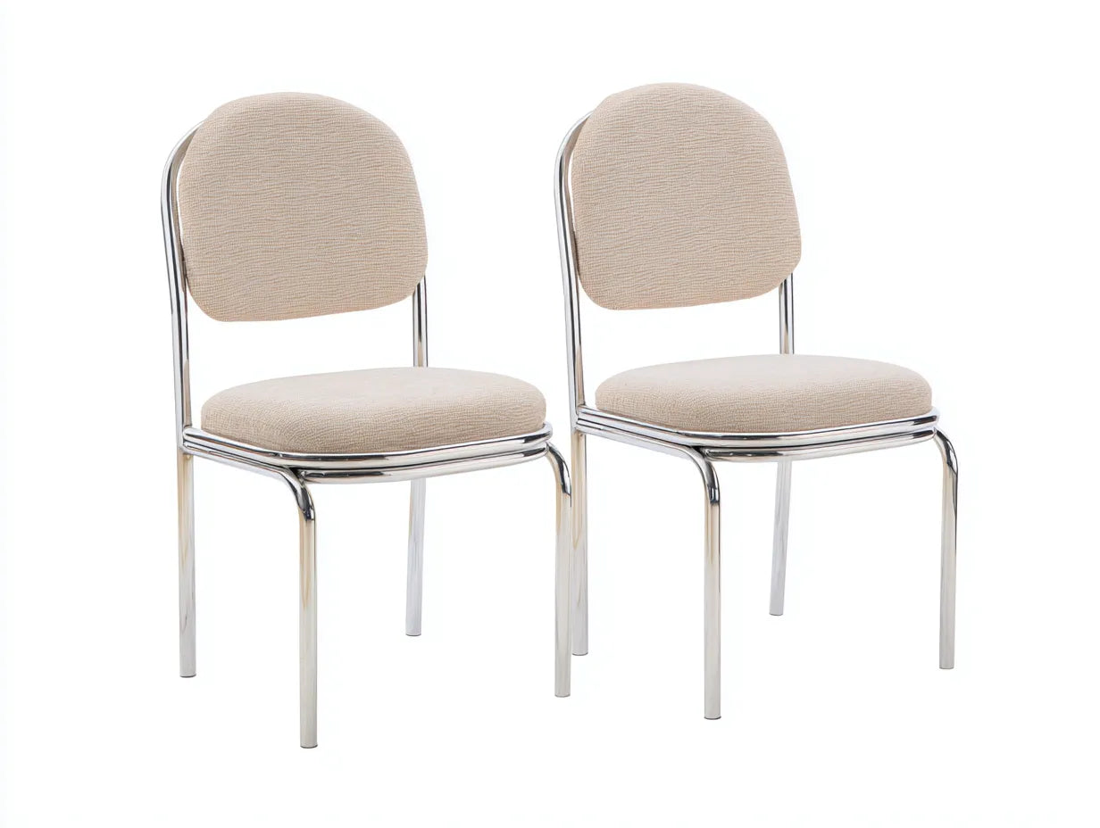 Coppia sedia da pranzo 47×53×83 cm in tessuto beige e struttura argento - design moderno imbottito