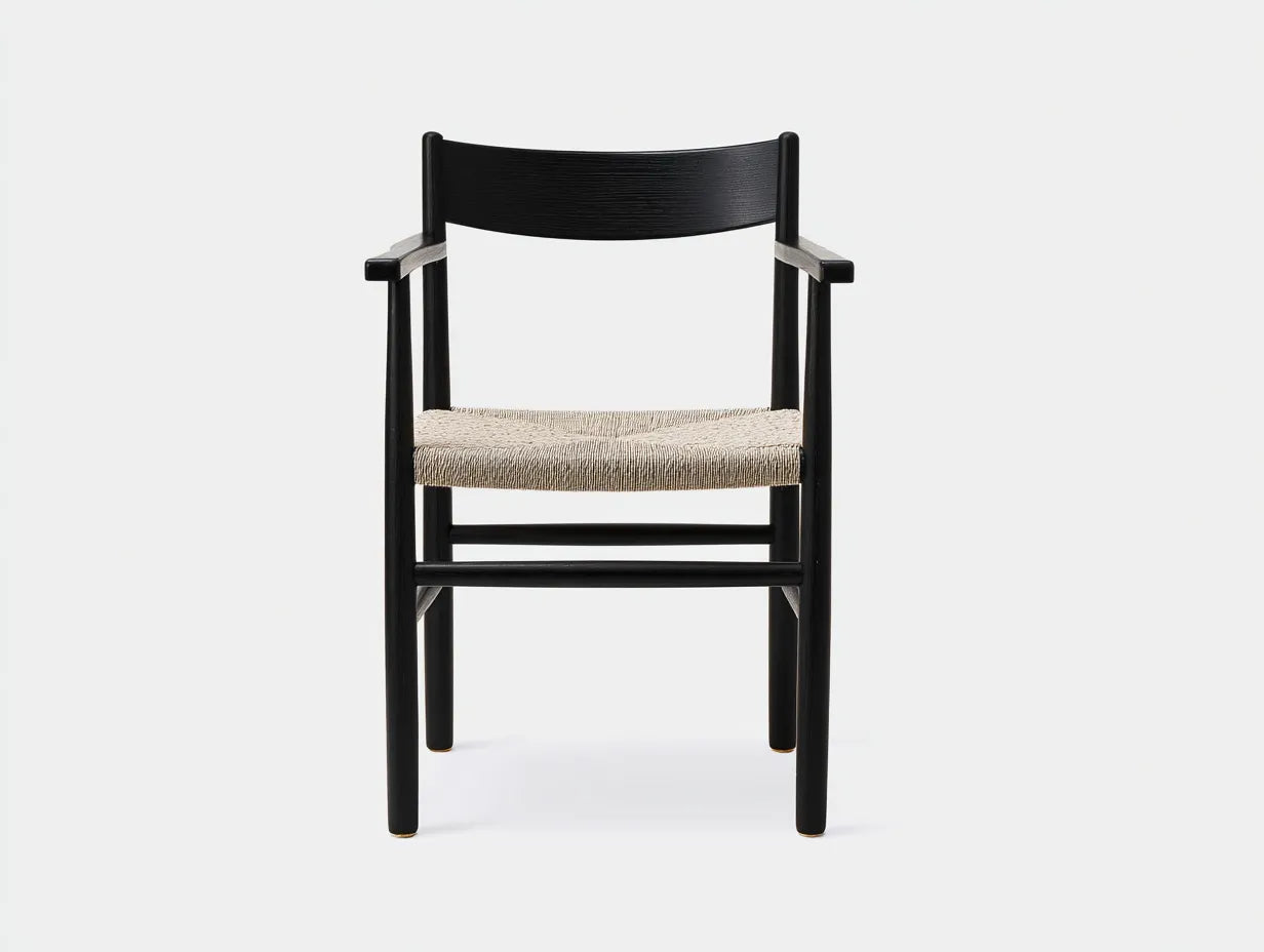 Sedia da pranzo in legno e corda 56×55×78 cm - nero/beige - con braccioli stile moderno