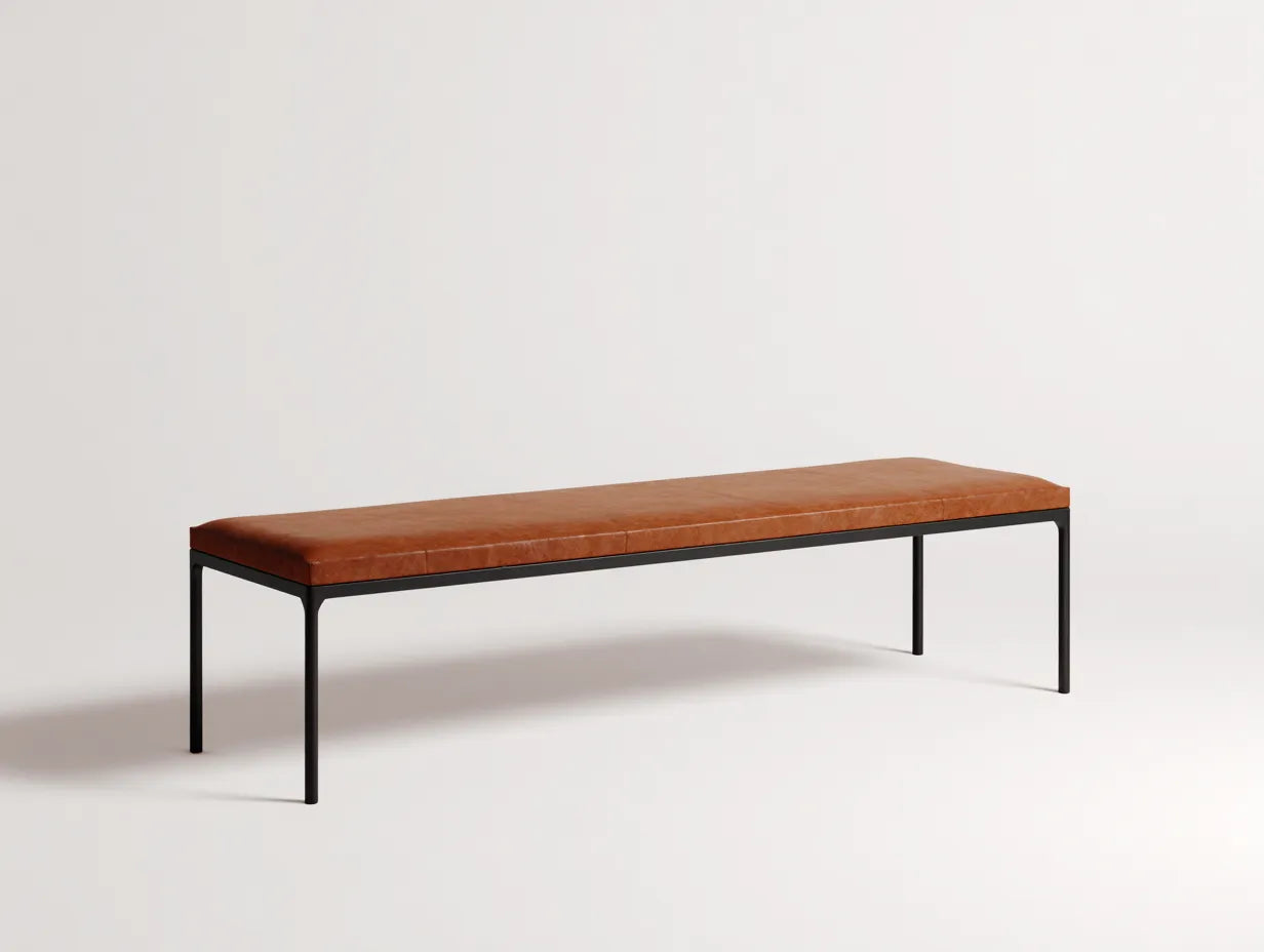 Panca camera da letto 155×40×45 cm in tessuto marrone e metallo beige - stile moderno con seduta imbottita
