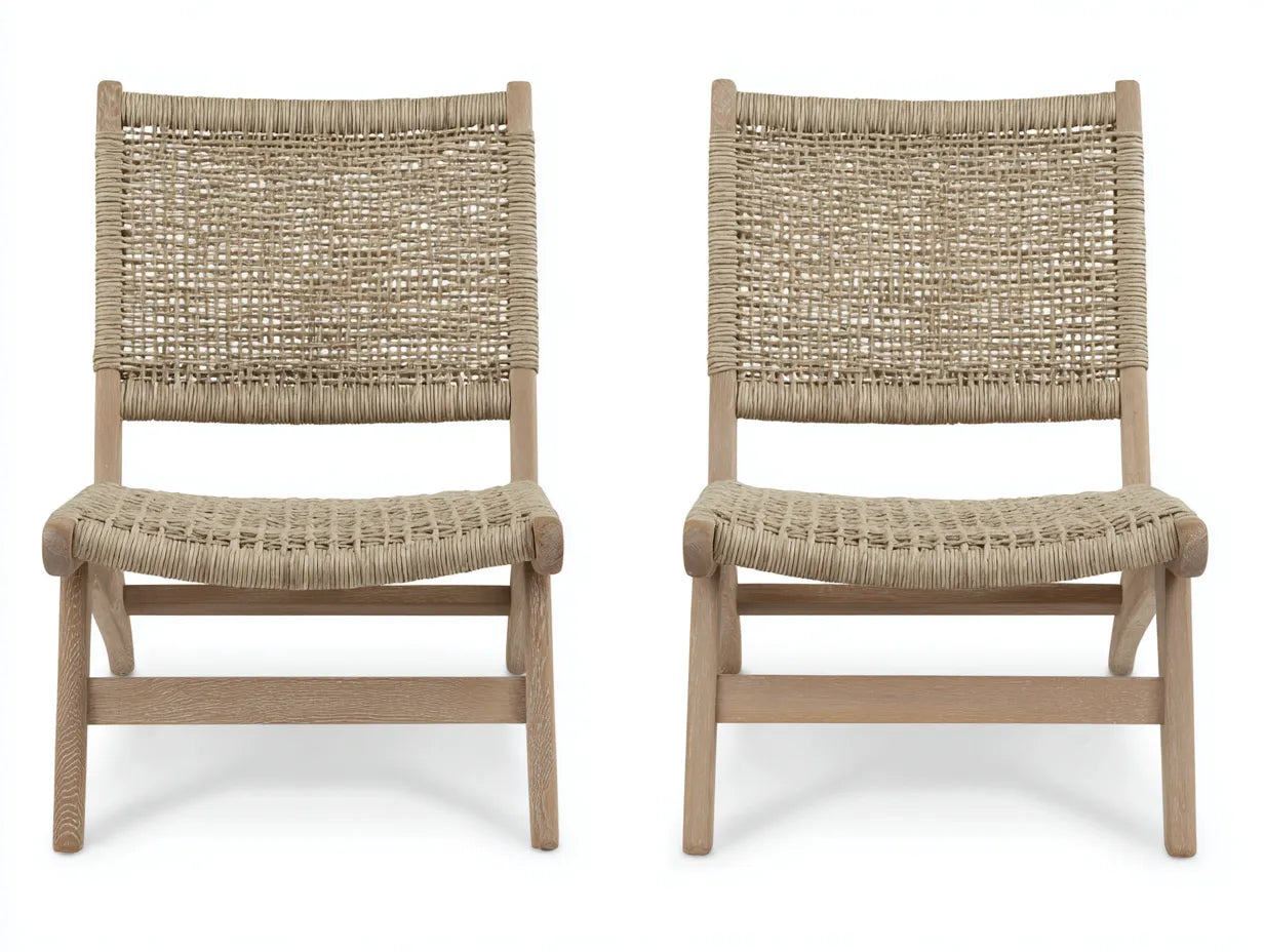 Set di 2 sedie da relax all'aperto in legno e corda 64×70×72 cm - beige/marrone chiaro - stile naturale per balcone