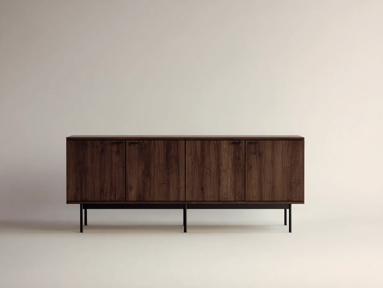 Credenza in legno e metallo 185×42×80 cm - marrone scuro/nero - contenitore moderno per sala da pranzo