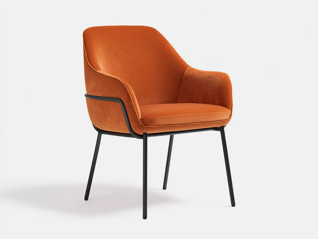 Sedia da pranzo 59×61×87 cm in tessuto arancione e struttura nera - stile moderno con braccioli