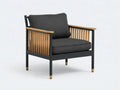 Sedia da relax all'aperto in metallo e legno 74×78×80 cm - grigio scuro/nero/marrone chiaro - con braccioli per balcone