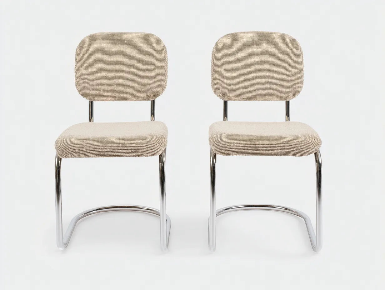 Set di 2 sedie da pranzo 52×58×82 cm - tessuto beige e metallo argento - stile moderno per sala da pranzo
