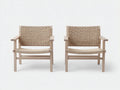 Coppia sedia da relax all'aperto balcone 62×67×76 cm in legno marrone chiaro e intreccio beige - stile naturale con braccioli