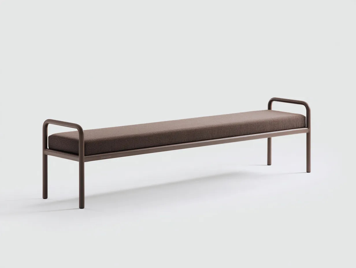 Panca camera da letto 150×43×52 cm in tessuto marrone e metallo marrone - stile contemporaneo con seduta imbottita