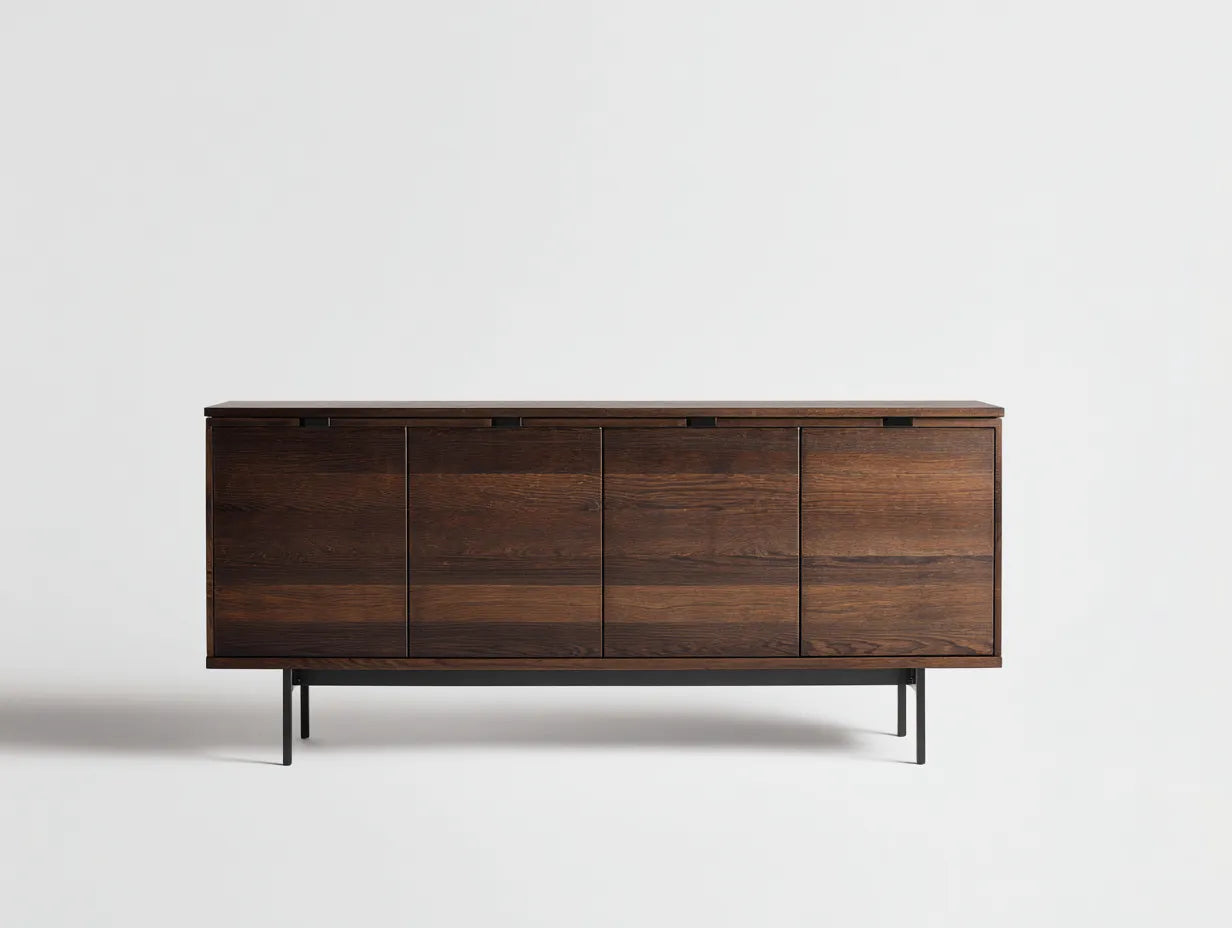 Credenza Sala Da Pranzo 190×44×79 cm in legno marrone scuro e nero - stile lineare con contenimento