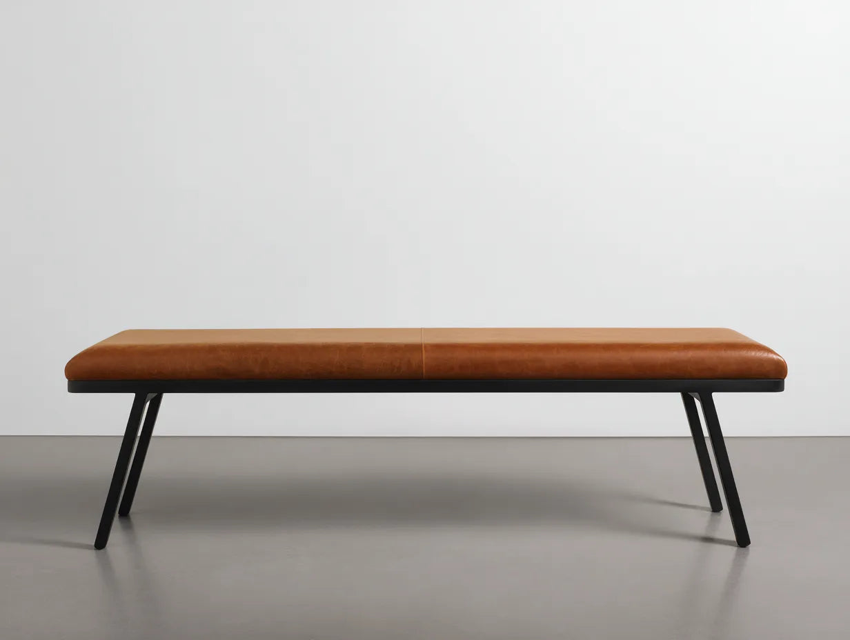 Panca imbottita in similpelle e metallo 160×44×46 cm - marrone/nero - seduta lineare per camera da letto