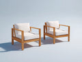 Set di 2 sedie da relax all'aperto in legno e tessuto 72×75×78 cm - marrone chiaro/bianco - con braccioli per balcone